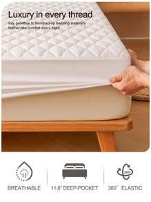 1pc Water Resistant Bed Sheets, Bedding, Fitted Sheet, Mattress Cover, Soft And Comfortable Bedding For Bedroom, Solid Color Waterproof Bed Cover, Rhombus Pattern Embossed Mattress Protector, Deep Pocket, For Single/Twin/Full Bed Sizes, For Bedroom, Guest Room, Hotel, Dustproof Bedspread, Dustproof Non-Slip, Pillow And Pillowcase Not Included, Cozy Home Textile, Perfect Holiday Gift, White