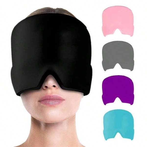 1 pieza Gorro para alivio de migraña, para dolores de cabeza por tensión, gorro para alivio de dolores de cabeza de todo tipo, con paquetes de gel de hielo reutilizables, para ojos hinchados, alivio del estrés (rosa, negro, azul, gris, morado) para dormitorio, viajes, oficina, escuela, útiles escolares