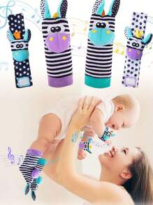 4 件装婴儿摇铃玩具驴腕摇铃和脚探测器袜子套装，婴儿早期教育和娱乐