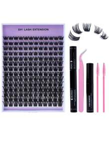 8-16mm 154 Stücke DIY Wimpernverlängerungs-Set, Einzelwimpern-Cluster D Curl mit Klebstoff, Pinzetten-Tools für Anfänger, falsche Wimpernverlängerungen