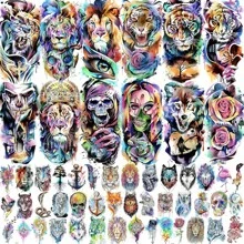 54入組3d水彩臨時紋身貼紙,適用於女性/男性/成人,包括老虎/獅子/頭骨/骷髏等設計,色彩豐富,持久耐用,適用於萬聖節/狼/玫瑰圖案紋身貼紙,適用於兒童/青少年 - 彩色 - 查看 11