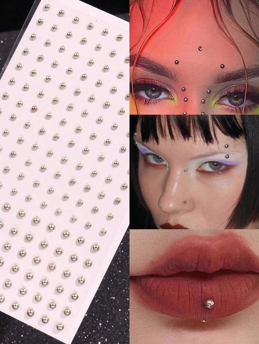 1pc 180 Silver-Plated Rhinestone Lip/Microblading/Face Sticker Stud, Fashionable Minimalist High-End Women's Party Jewelry