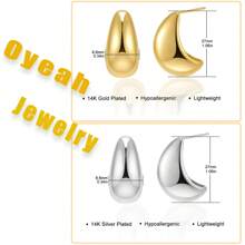 Tewiky Jewelry Chunky Gold Hoop Earrings For Women, 14K Gold/Silver Plated Hypoallergenic Earrings Lightweight Thick Gold Teardrop Earrings Gold Fashion Jewelry