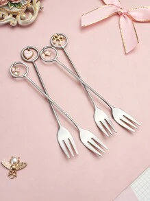 304不鏽鋼創意可愛蝴蝶結心型咖啡匙、甜點湯匙和水果叉 - 金色 - 查看 5
