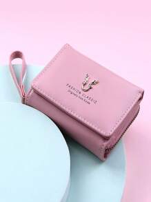 New Women's Short Pink Deer Horn Wallet Mini Zipper Coin Cartoon Tri-Fold Snap Card Holder For Women Wallet Purse Wallet Small Wallet - Pink - View 2