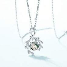 1 Vòng cổ mặt dây chuyền bạc S925 khảm rêu tròn 7x7mm trang nhã và hợp thời trang & Tảo nước, chất lượng cao cho trang phục hàng ngày của phụ nữ, cũng hoàn hảo làm quà tặng kỷ niệm - mặt dây chuyền - Xem 1