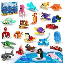 Juguete de bloque de construcción de animales marinos para relleno de bolsas de premio, premios de aula, set de construcción, 24 paquetes de recuerdos para fiesta de cumpleaños de niños, regalo para niños y niñas de 6 a 12 años, decoración de habitación - Multicolor - Ver 1