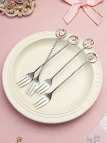 304不鏽鋼創意可愛蝴蝶結心型咖啡匙、甜點湯匙和水果叉 - 金色 - 查看 11