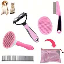 5-In-1 Pet Grooming Brush Set, Dog Deshedding Tool, Undercoat Rake And Slicker Brush For Short Hair Dogs And Puppies