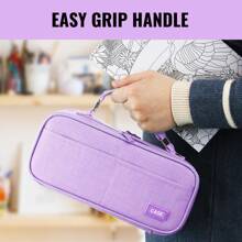 Dual Side Pencil Case Large Capacity Pencil Case Organizer; Double Zipper Storage Bag; Big Pencil Pouch - 紫色 - 查看 6