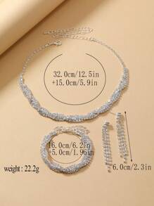 1套時尚優雅新娘派對三件套珠寶套裝，包括耳環、項鍊和手鐲 - 銀色 - 查看 4