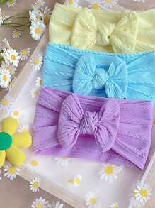 5pcs Candy Color Nylon Jacquard Bowknot Headbands For Baby, Daily Use Love Valentine