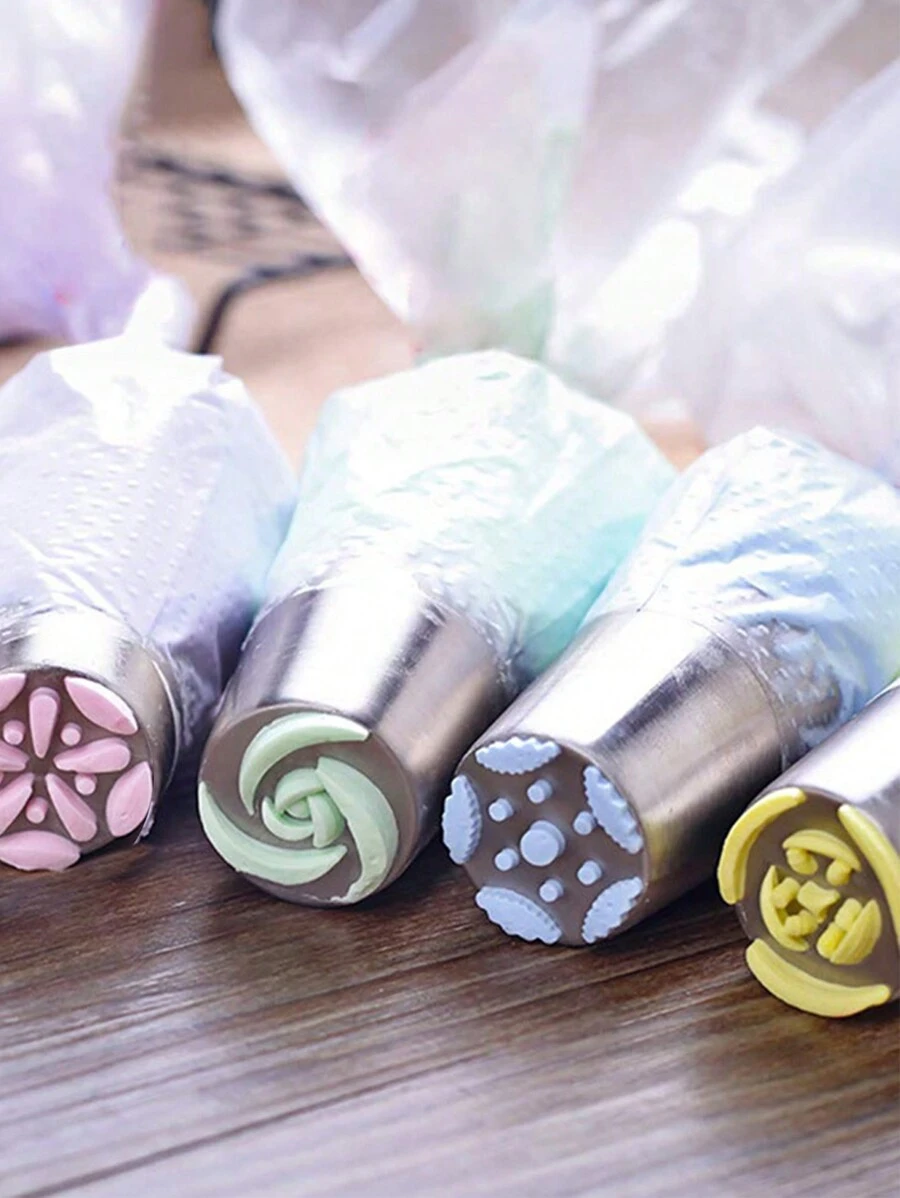 Multi-Piece Stainless Steel Russian Piping Nozzles, DIY Cake Decorating Tools, Cupcake Cream Nozzles, Baking Supplies - Silver - View 1
