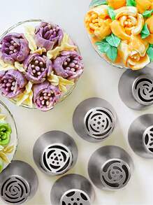 Multi-Piece Stainless Steel Russian Piping Nozzles, DIY Cake Decorating Tools, Cupcake Cream Nozzles, Baking Supplies - Silver - View 3