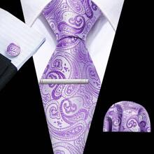 Cravate florale violette royale pour hommes, ensemble de cravate de luxe en soie jacquard avec mouchoir pour mariage et soirée