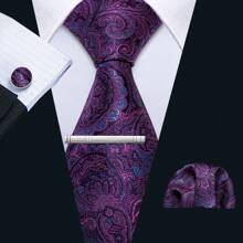 Cravate florale violette royale pour hommes, ensemble de cravate de luxe en soie jacquard avec mouchoir pour mariage et soirée