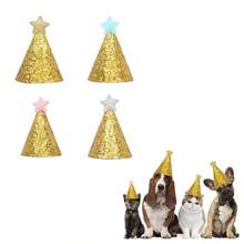 1pc Star Shaped Pet Hat With Glitter, Suitable For Small Cats And Dogs Birthday Parties, Photo Props - Multicolor - View 1