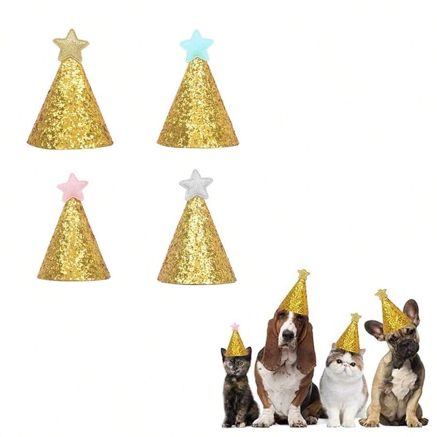 1pc Star Shaped Pet Hat With Glitter, Suitable For Small Cats And Dogs Birthday Parties, Photo Props - Multicolor - View 1