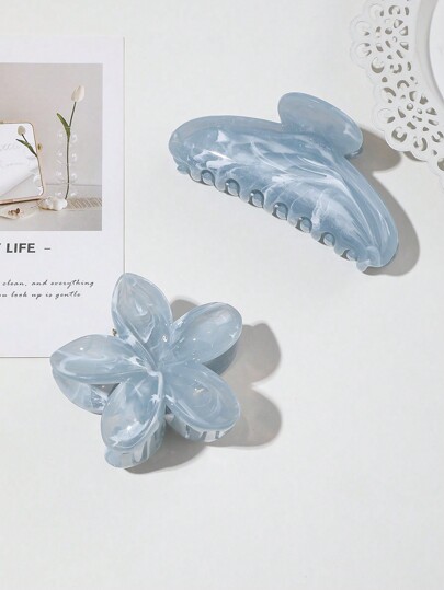 2pcs Refreshing Marble Pattern Hair Claw Clips, Fashionable Flower Design Hair Claw, Exquisite Hair Accessories For Daily Wear, Vacation, And Shower,Cat Ears Hair Jaw Clip Hair Clamps Hair Clutch Hair Catcher Clip