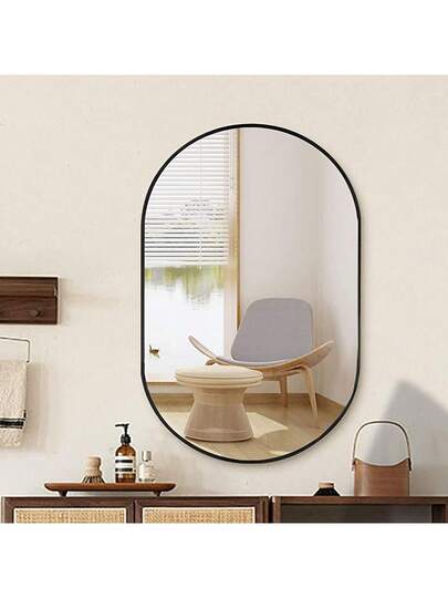 CASSIL Oval Mirror, 50 75 Cm, Bathroom Metal Frame Horizontal Or Vertical Suspension, Living Room, Bedroom, Entrance Makeup Spiegel (Black, Gold) view 8