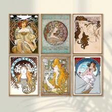 GJCD 1 Áp Phích In Hình Alphonse Mucha, Áp Phích Theo Phong Cách Tân Nghệ Thuật, Giấy In Ảnh Tranh Nghệ Thuật Treo Tường, Hình In Thẩm Mỹ Cổ Điển, Trang Trí Lãng Mạn, Tranh Treo Tường Tác Phẩm Nghệ Thuật Retro Cho Phòng Khách Phòng Ngủ Văn Phòng Nhà Bếp Phòng Trưng Bày Hành Lang Trang Trí Tường Nhà, Không Gọng - Nhiều màu - Xem 1