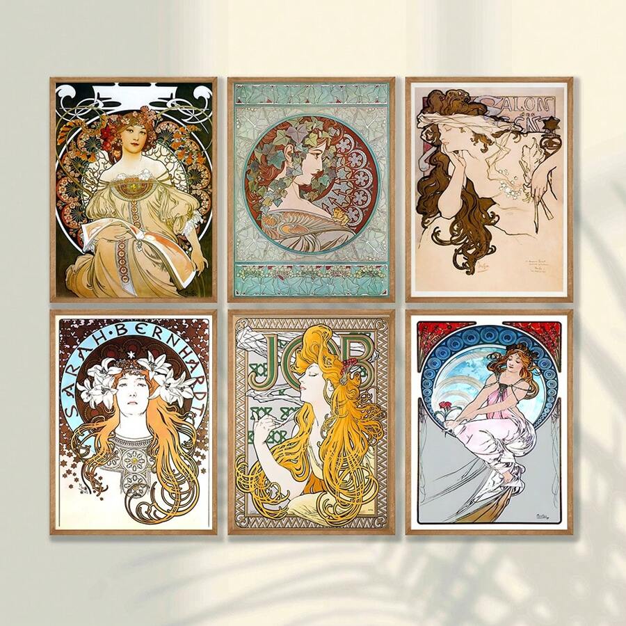 GJCD 1 Áp Phích In Hình Alphonse Mucha, Áp Phích Theo Phong Cách Tân Nghệ Thuật, Giấy In Ảnh Tranh Nghệ Thuật Treo Tường, Hình In Thẩm Mỹ Cổ Điển, Trang Trí Lãng Mạn, Tranh Treo Tường Tác Phẩm Nghệ Thuật Retro Cho Phòng Khách Phòng Ngủ Văn Phòng Nhà Bếp Phòng Trưng Bày Hành Lang Trang Trí Tường Nhà, Không Gọng - Nhiều màu - Xem 1
