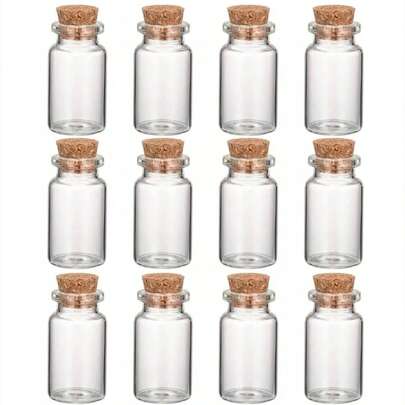 12 peças/conjunto de potes de vidro transparente com rolha, recipientes de armazenamento de contas, melhores presentes