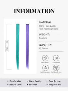 10pcs Multi-Color Clip-In Straight Hair Extensions For Women, Suitable For Daily Wear, Parties, Costumes And Cosplay Girls Princess Party, High Gloss Coloring, 22 Inches, Peacock Blue And Gray Purple - Lilac Purple - View 5