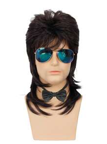 Parrucche alla mullet per uomo ricci castani anni 70 80 per costumi e travestimenti di Carnevale, parrucche retrò per discoteca, punk e rocker