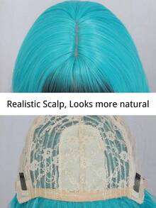 Ombre Blue Body Wave Wig With Bangs For Woman Wear And Go Glueless Long Wave Heat Turquoise Resistant Synthetic Hair 24 Inch - Teal Blue - View 7