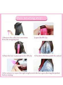 10pcs Multi-Color Clip-In Straight Hair Extensions For Women, Suitable For Daily Wear, Parties, Costumes And Cosplay Girls Princess Party, High Gloss Coloring, 22 Inches, Peacock Blue And Gray Purple - Lilac Purple - View 6