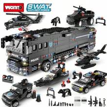 Building Blocks City SWAT Police Car 1 In 6 Deformable Aircraft Model Boys Assemble Children's Educational Toys Room Decoration ,Cop ,Boys Bedroom ,Bus