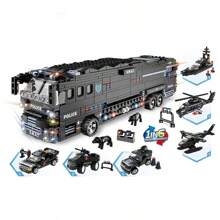 Building Blocks City SWAT Police Car 1 In 6 Deformable Aircraft Model Boys Assemble Children's Educational Toys Room Decoration ,Cop ,Boys Bedroom ,Bus
