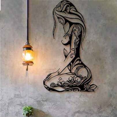 1PC Kneeling Woman Modern Black Metal Wall Home Decor Hanging Wall Art For Home Decoration, Bedroom, Dinner Room, Bathroom Living Room,Home Decor ,Room Decor,Wall Decor Gifts Birthday Graduation