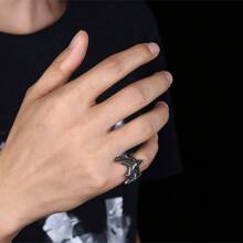1 pieza Anillo con banda de acero inoxidable con estilo de 5 estrellas punk, estilo unisex, talla US - Negro - Ver 2