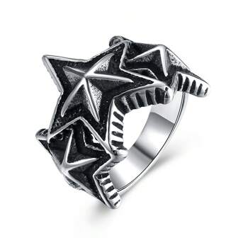 1 pieza Anillo con banda de acero inoxidable con estilo de 5 estrellas punk, estilo unisex, talla US