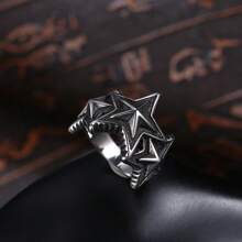 1 pieza Anillo con banda de acero inoxidable con estilo de 5 estrellas punk, estilo unisex, talla US - Negro - Ver 4
