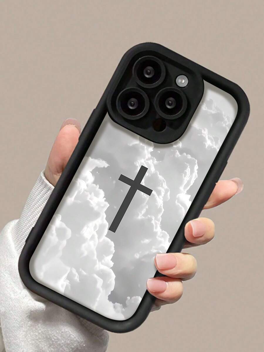 1pc Cross Pattern Shockproof Finger-Print Resistant Full Protection Phone Case With Sandblast Finish Compatible With IPhone - Multicolor - View 1