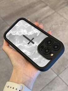 1pc Cross Pattern Shockproof Finger-Print Resistant Full Protection Phone Case With Sandblast Finish Compatible With IPhone - Multicolor - View 4