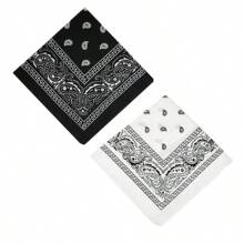 Women Bandana & Square Scarves - 1 Black and 1 White - View 1
