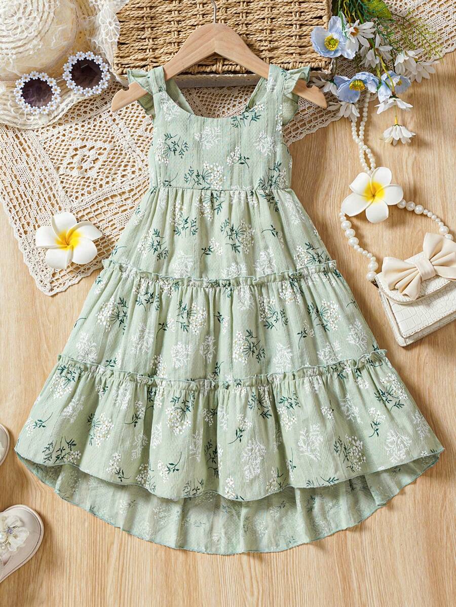 Young Girl Summer Fashionable Ladylike Style Casual Korean Version Wildflower Printed Sleeveless Dress