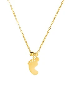 1入個性化不銹鋼足印定制吊墜項鍊，極簡設計珠寶飾品配名字，特殊含義，家庭紀念禮物 - 金黃色 - 查看 12