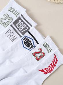 5 đôi tất dài đến bắp chân hợp thời trang dành cho nam có chữ và số, thoáng khí, thấm mồ hôi và chống mùi, thích hợp cho mọi mùa - Nhiều màu - Xem 5