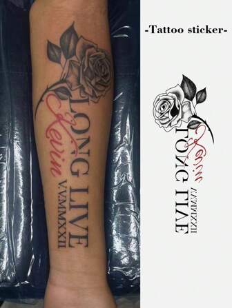 1 Sheet Temporary Colorful Tattoo Stickers With Rose Flower, Texts, Suitable For Men And Women, Waterproof & Sweat-Proof, One-Time Use