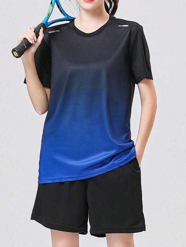 Women's Spring/Summer Short-Sleeved Printed Mesh Athletic Tee, Moisture-Wicking Running Tennis Workout Casual Sports Clothing Oversized T Shirt