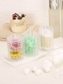 4入組清潔棉花棒、圓形墊片、牙線拾取器托架——浴室收納透明塑料罐套裝，妝臺收納盒