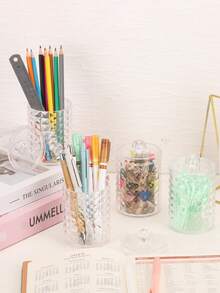 4入組清潔棉花棒、圓形墊片、牙線拾取器托架——浴室收納透明塑料罐套裝，妝臺收納盒