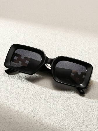 1pc Fashionable Oversized Y2K Black Fashion Glasses, Suitable For Beach And Travel Shades Chain Vintage Style Rectangle Frame For Going Out Outfit,Back To School