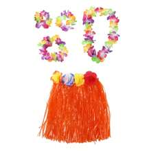 Gonna d'erba hawaiana e ghirlande hawaiane, Braccialetto, Fascia e Collana hawaiana, Costumi di gonne Luau di Hawaii, Vestito elegante, Per donne e adulti per la decorazione estiva delle feste tropicali sulla spiaggia - Multicolore - Visualizzare 14