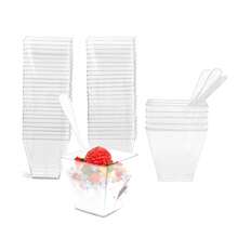 10 st, genomskinliga plastmuggar med sked, 2oz/60 ml, återanvändbar mini dessertkopp, festtillbehör, koppar plastnedbrytbar resa - Multifärgad - Visa 8